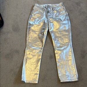 Frame Denim 100% cotton Metallic jeans in silver chrome size 26 …